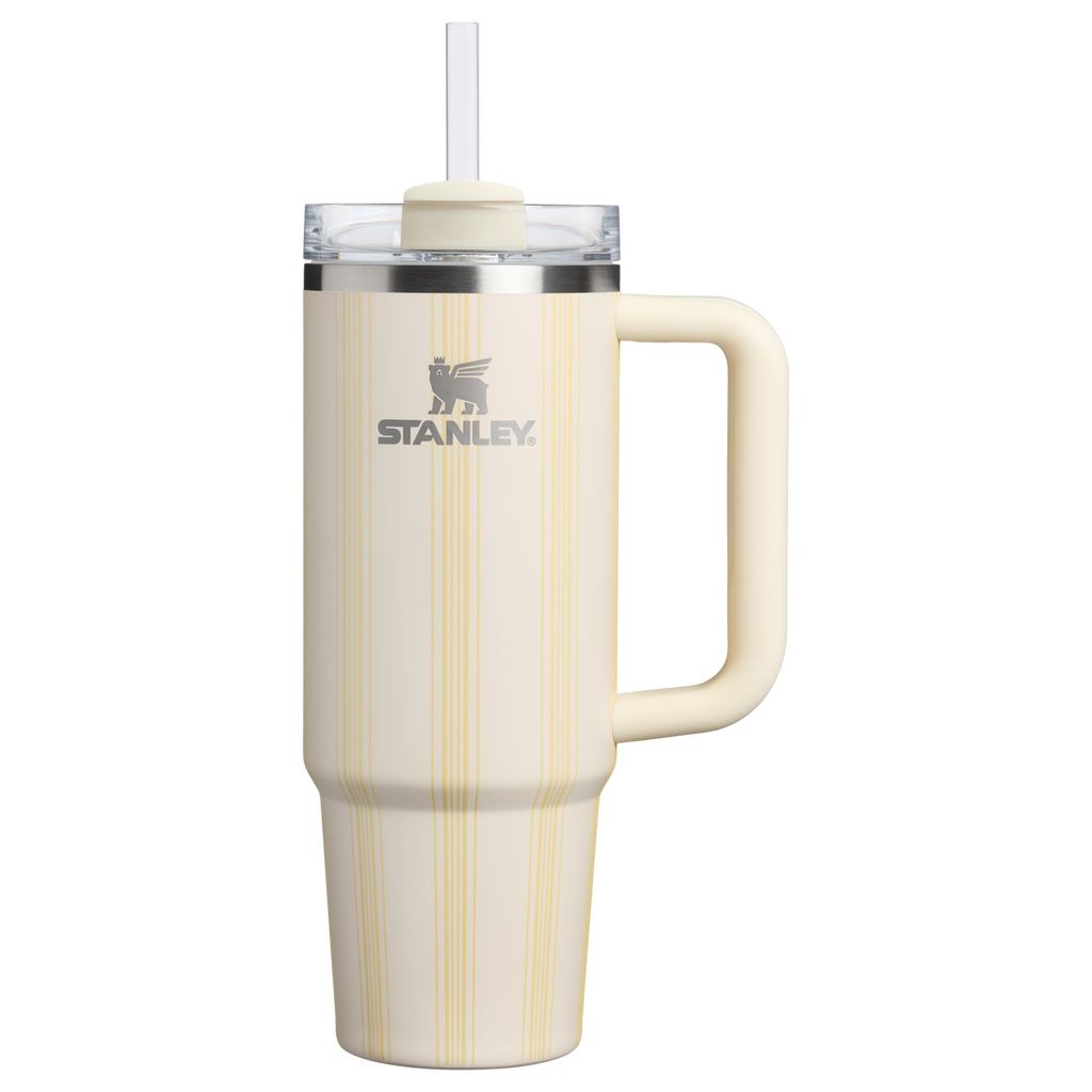 Splash-Resistant FlowState The Quencher H2.0 Flowstate Tumbler D343V - Premium Stainless Steel Straw Cup for All-Day Hydration - Cream Picnic Stripe