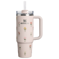 Splash-Resistant FlowState The Quencher H2.0 Flowstate Tumbler D363L - Double-Wall Vacuum Insulated Travel Tumbler with Straw - Rose Quartz Bouquets