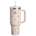 Large Capacity The Quencher H2.0 Flowstate Tumbler D362R - 40oz Large Capacity Car-Cup Friendly Quencher - Rose Quartz Bouquets
