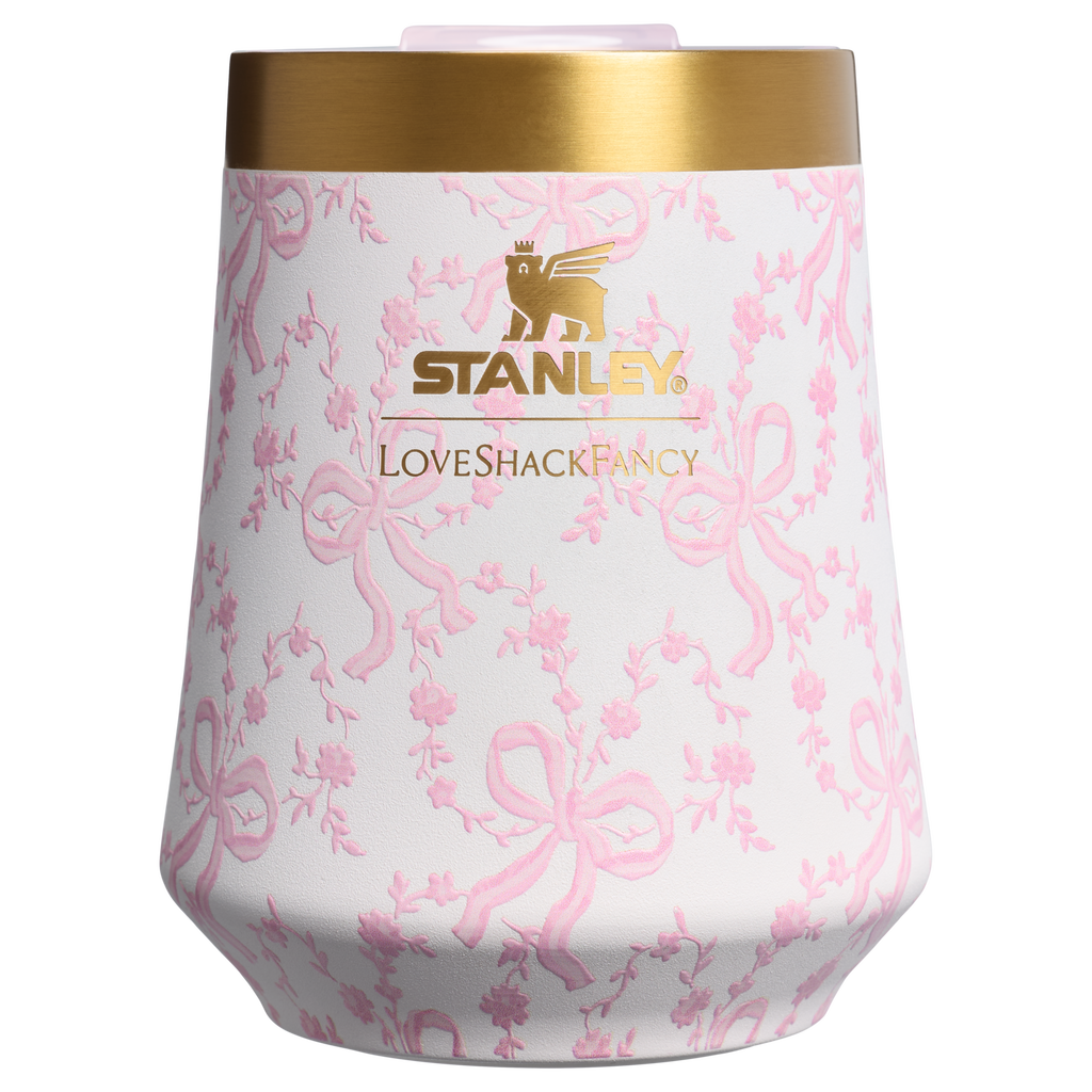 Shatterproof Luxury Stanley 1913 x LoveShackFancy Holiday Reserve Wine Tumbler D204X - Shatterproof Flavor-Preserving Cocktail Tumbler with Lid - Coquette Bow Chantilly